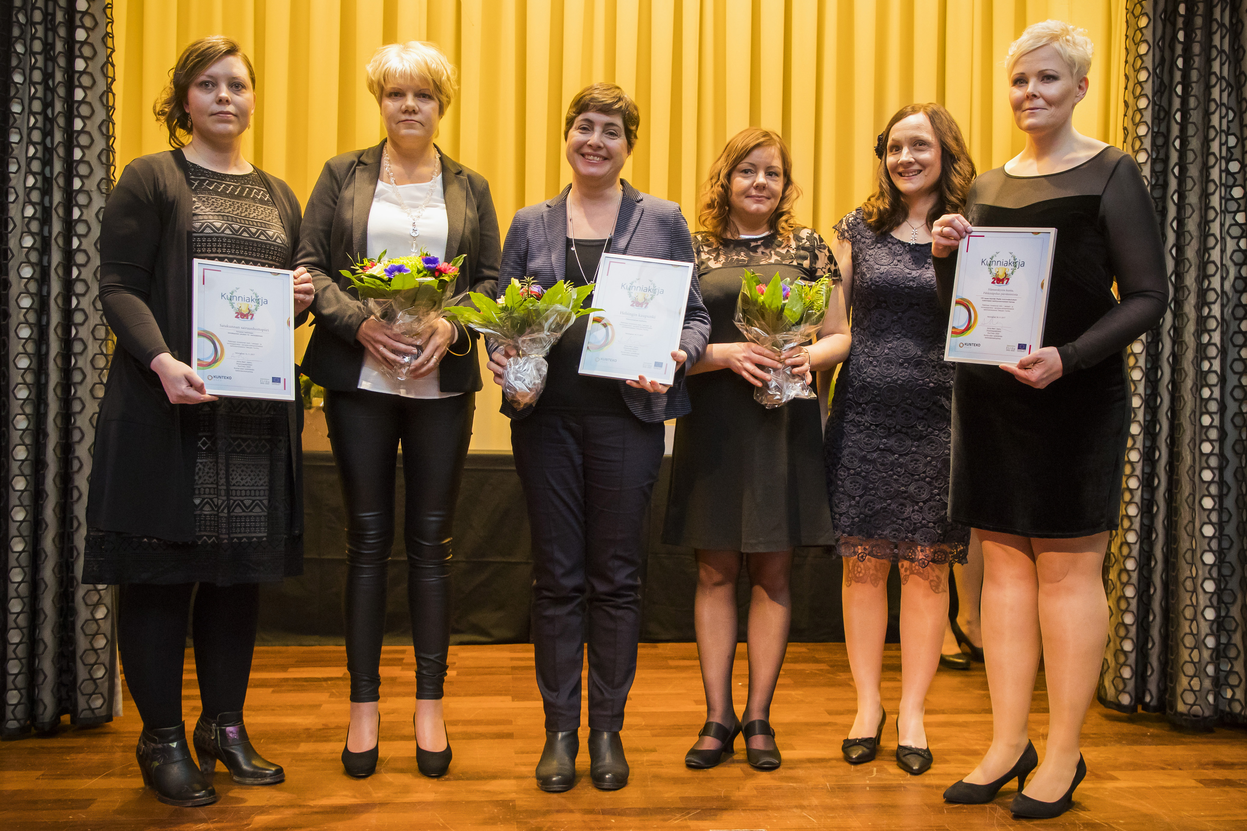 Palkitut Satakunnan sairaahoitopiirin silmätautien yksikkö, Helsingin kaupungin sosiaali- ja terveysviraston Malmin 2 palvelualue ja Hämeenkyrön kunnan Pähkinäpolun päivätoiminta