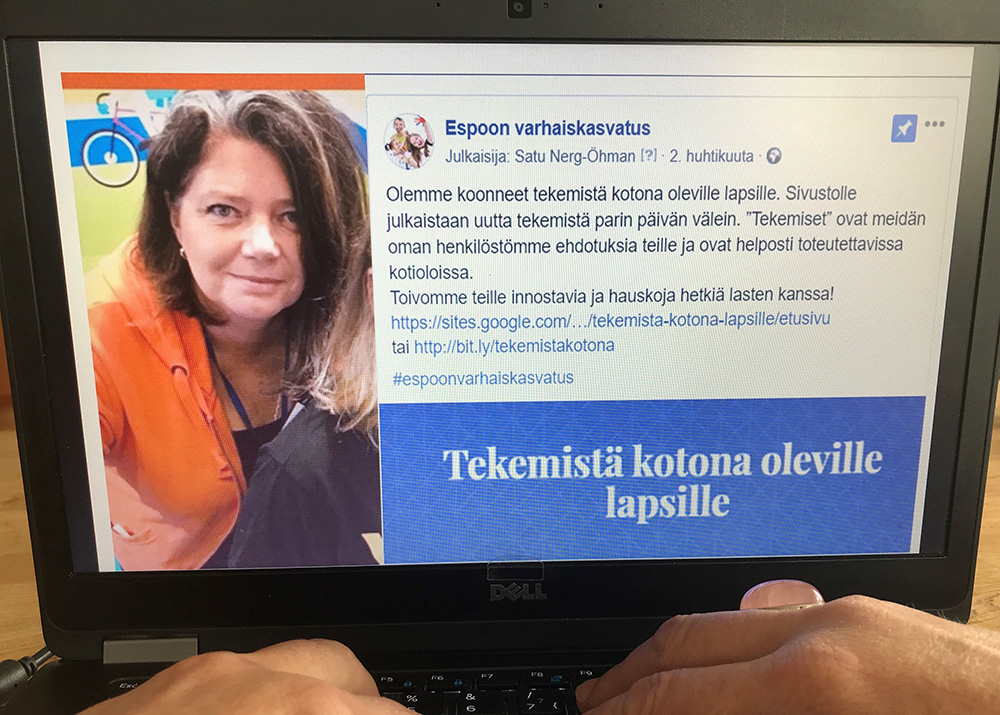 "Näyttö, jossa näkyy Espoon varhaiskasvatuksen verkkosivusto."