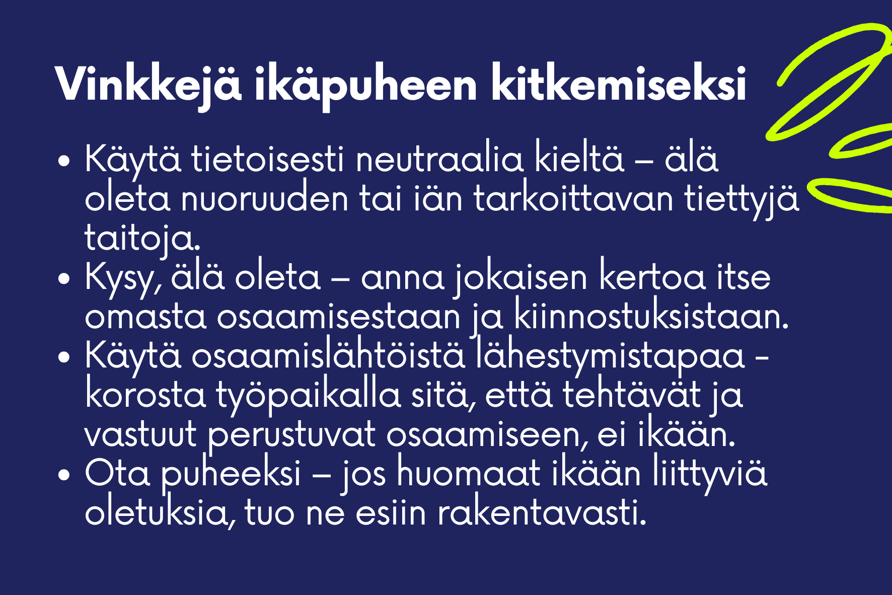 Vinkkejä ikäpuheen kitkemiseksi