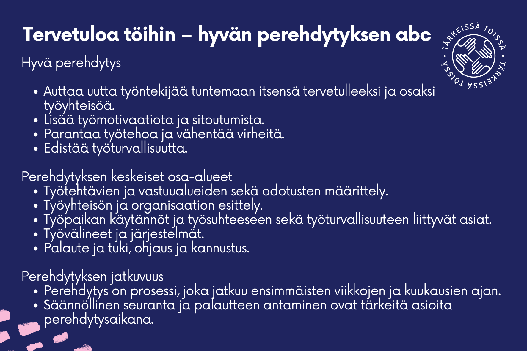 Nuorten verkosto Tärkeissä töissä perehdyttäminen