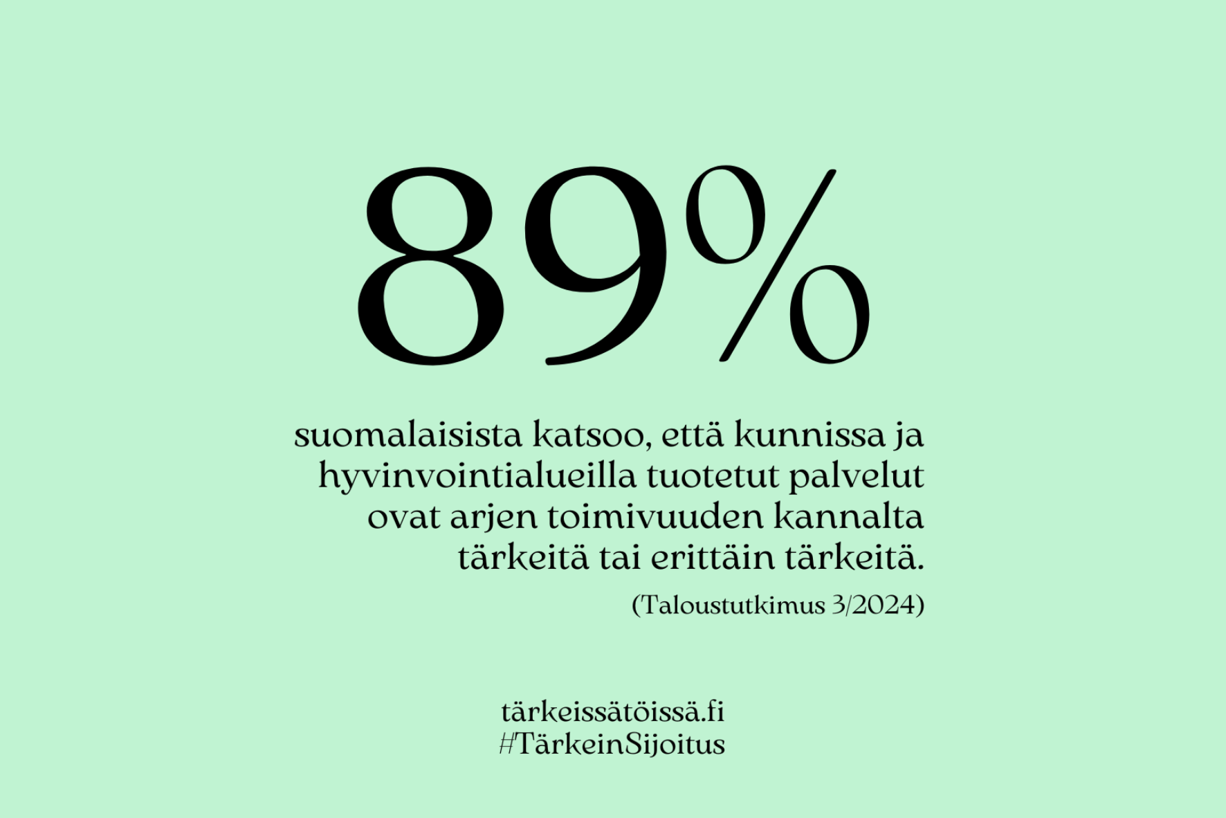 Tärkein sijoitus -kampanjakuva 89 prosenttia suomalaisista